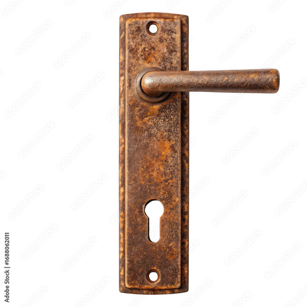 Obraz premium Old rusty door handle isolated on transparent background