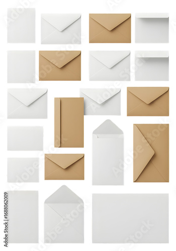 Isolated Envelope Collection with White and Brown Papers on Black Background Photo
