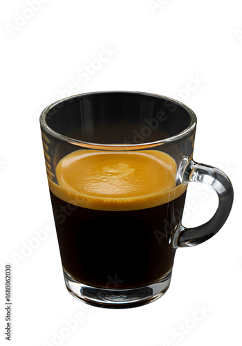 Isolated Espresso Drink In Transparent Glass With Dark Background Photo