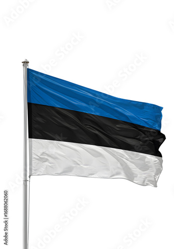 Isolated Estonia Flag Waving With Blue Black And White Colors On Pole Photo