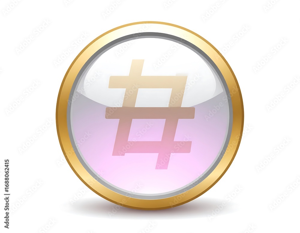 Fototapeta premium Gold button with a hashtag symbol
