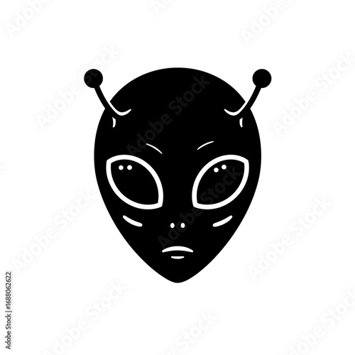 Classic Alien Head Icon Extraterrestrial Face Vector Silhouette