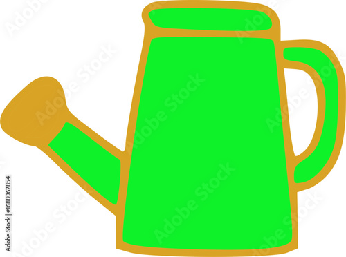 Illustration of a green watering can with a yellow spout and handle.