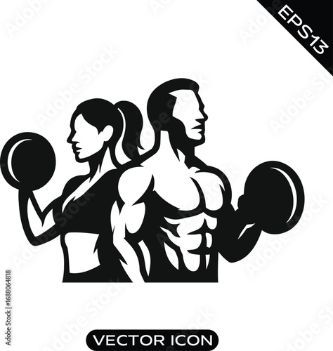 Vector illustration of a man and woman with dumbbells
