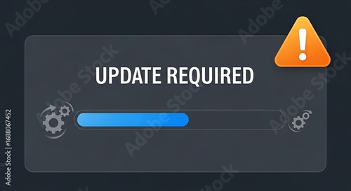 Urgent system update required notification with progress bar and warning icon
