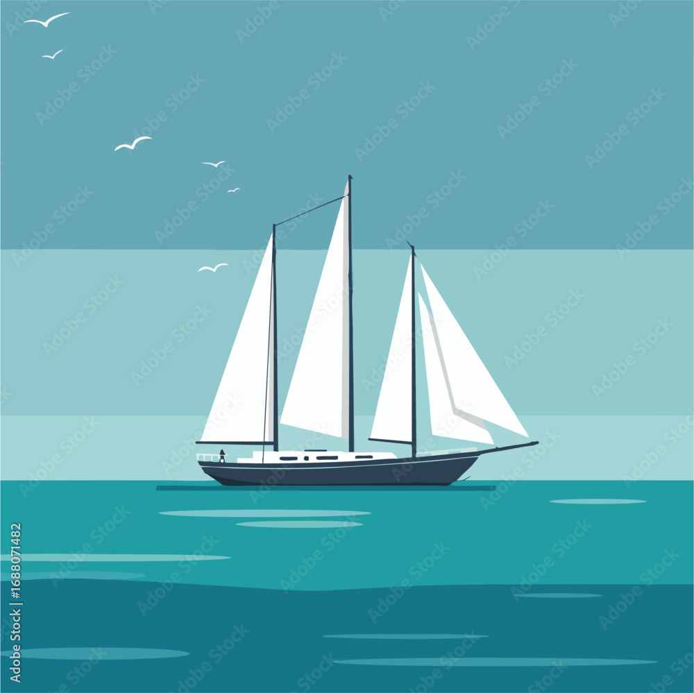 Fototapeta premium Classic Sailboat Glides on Tranquil Teal Waters