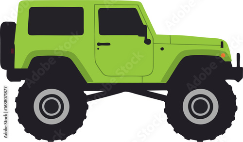 Green offroad car with oversized tires
