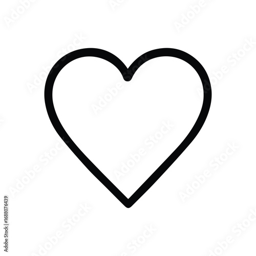 Vector minimalist illustration of heart love shape, designed in simple black and white theme, with smooth curves and bold outline clearly emphasized in black.