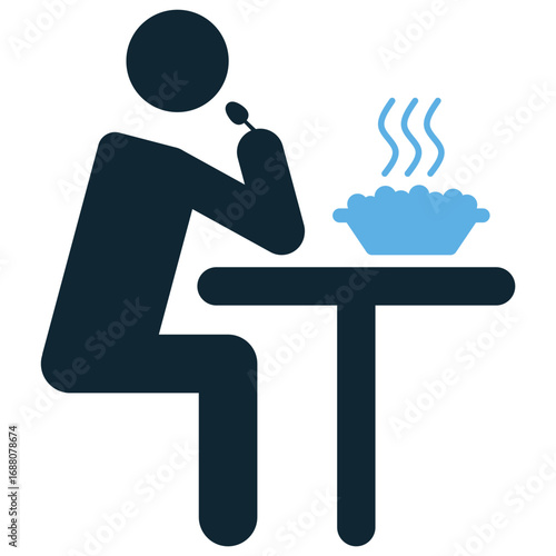 Eating icon vector for food, culinary themes, and menus. This simple, modern icon is great for representing a meal, a lunch special, or a place to eat on websites and apps.