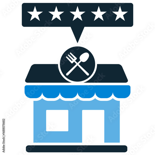 Restaurant review icon vector for customer feedback, ratings, and satisfaction. This simple, modern icon is great for showing how a restaurant handles opinions and suggestions.