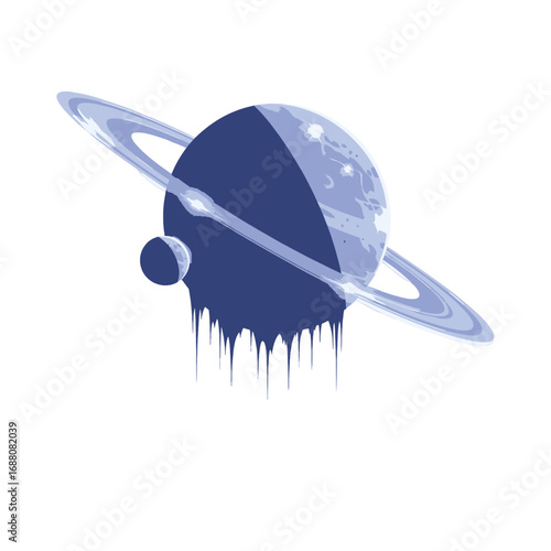 Wallpaper Mural Pixelated Illustration of a Blue Planet with Rings and a Moon Set Against a White Background with Drip Effect Design Element Torontodigital.ca