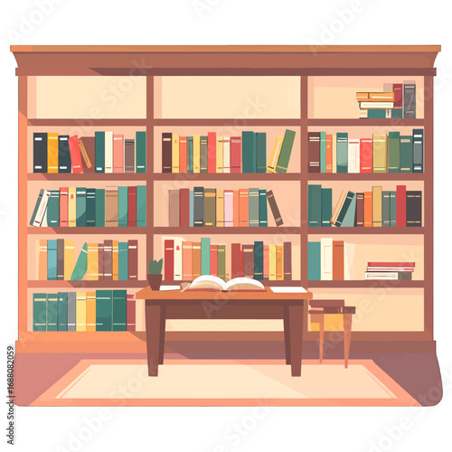 Wallpaper Mural Pixelated Bookshelf with Books on a Desk in Neutral Tones Torontodigital.ca