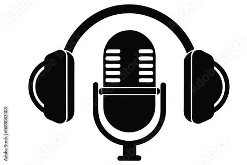 Vector art of studio microphone and headphones, ideal for podcasts, voiceovers, and audio recording, providing clear and crisp sound quality