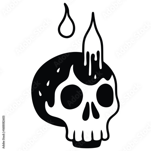 Vector art of spooky skull with dripping candle, a haunting reminder of mortality and the ephemeral nature of existence, perfect for halloween