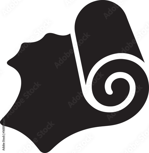 Stylized black and white image of a rolled up sheet or tarp