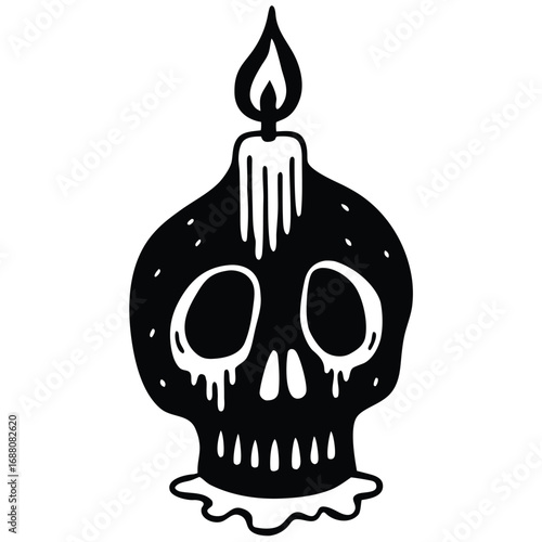 Vector art of a spooky skull candle, perfect for halloween or gothicthemed designs, with dripping wax and a flickering flame, creating a macabre atmosphere