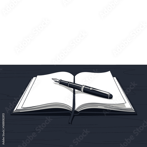 Wallpaper Mural Open Book with Fountain Pen on Dark Surface Pixel Art Illustration of Education Writing and Vintage Style Still Life with Sharp Focus Torontodigital.ca