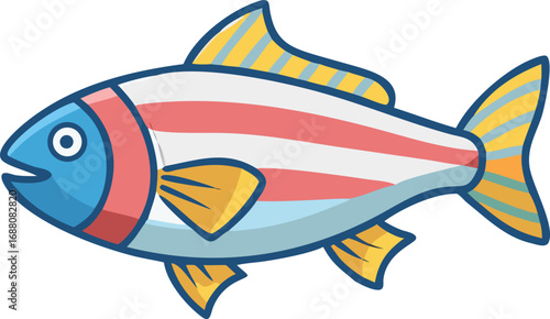 An adorable icon of a striped bass with clear lines, representing cuteness, freshwater fish, and fishing. Ideal for children's designs or nature-related projects.