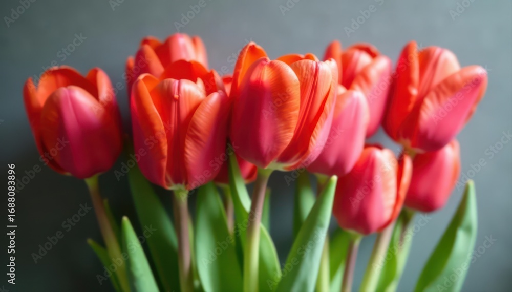 Fototapeta premium Close-up red tulips; single & gathered arrangement , wedding, botanical illustration