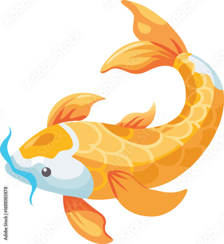An icon of a golden koi swimming gracefully, symbolizing elegance, serenity, and Japanese culture. Perfect for garden, nature, or artistic themes.