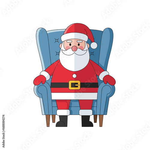 Vector art of santa claus sitting in a blue armchair, , festive christmas character illustration