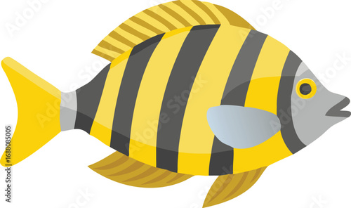 An icon of a porkfish with yellow and black stripes, a graphic of vibrancy, marine life, and unique patterns. Perfect for aquariums, nature, and water-related projects.