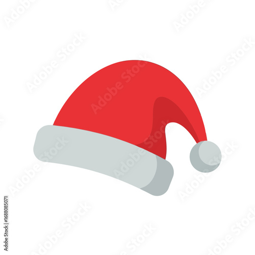 Vector art of a classic red santa hat with a white fuzzy trim and a white pompom, isolated on a, symbolizing christmas and holiday cheer