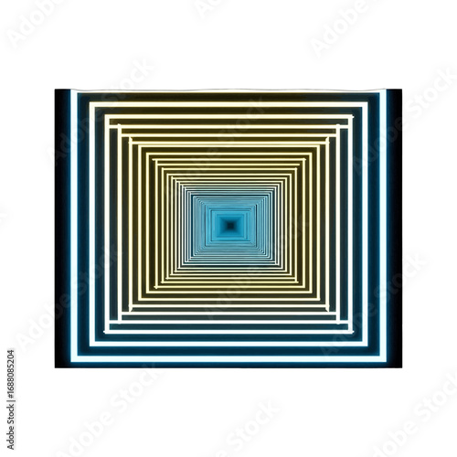 Wallpaper Mural Abstract Geometric Tunnel with Glowing Yellow and Blue Neon Lines on a White Background Perspective View Creating a Sense of Depth and Dimension with Square Shapes Torontodigital.ca
