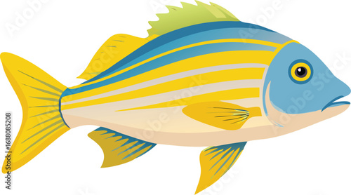 An icon of a schoolmaster snapper with yellow fins, a graphic of marine life, tropical fish, and unique markings. Perfect for aquariums, nature, or ocean-themed projects.