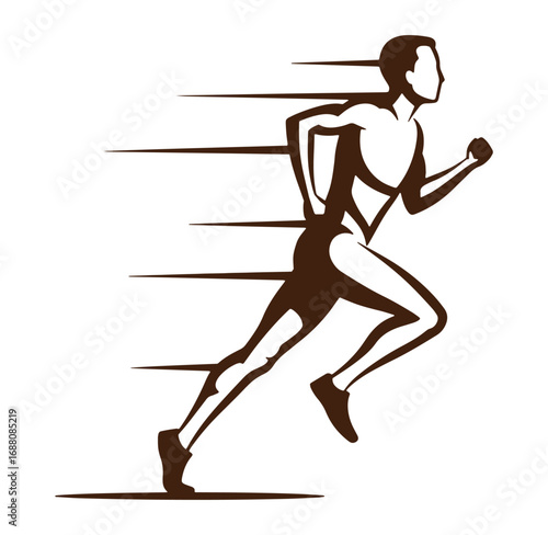 A silhouette illustration of a runner in motion depicting speed and forward momentum