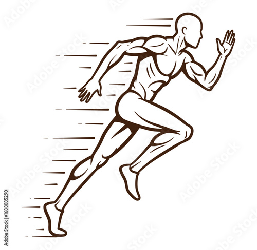 Athletic runner in motion detailed illustration of speed and human muscular anatomy