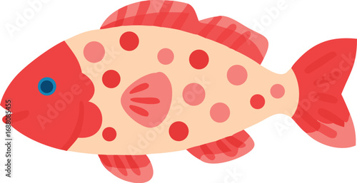 An icon of a strawberry grouper with red spots, a graphic of unique patterns, marine life, and vibrancy. Great for seafood menus or ocean-themed projects.