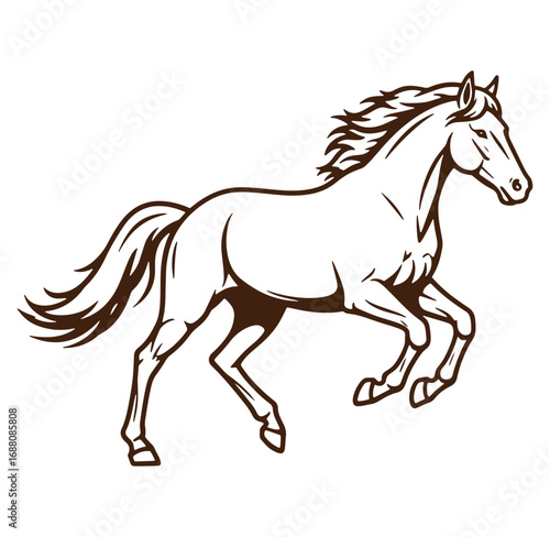 Elegant brown horse silhouette galloping gracefully depicting strength and freedom on white background