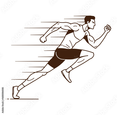 Energetic illustration of a male athlete sprinting at high speed for sports and fitness designs.