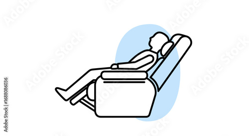 Relaxing person enjoying comfort in an advanced reclining armchair with fully extended footrest and adjustable back support