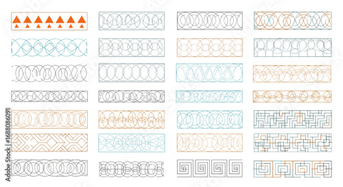 Collection of diverse geometric decorative borders and patterns for design applications