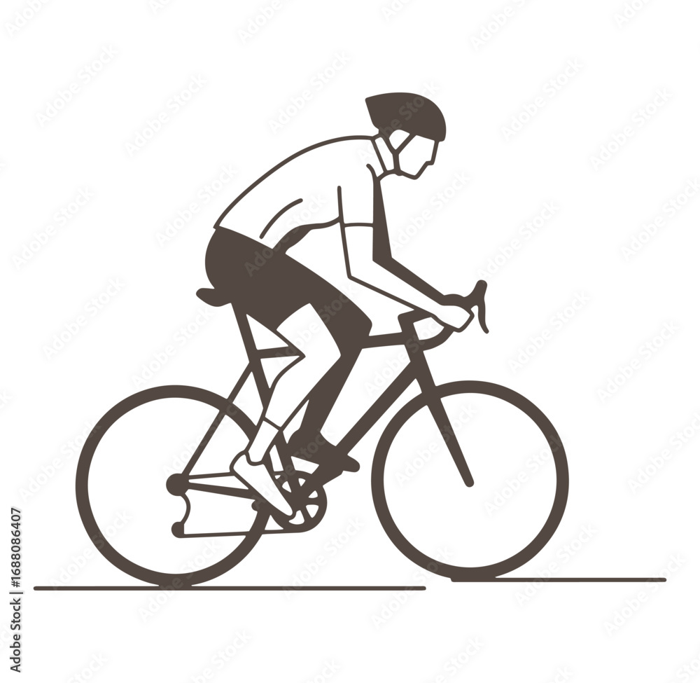 Fototapeta premium Minimalist illustration of a cyclist riding a road bike on a white background for design purposes
