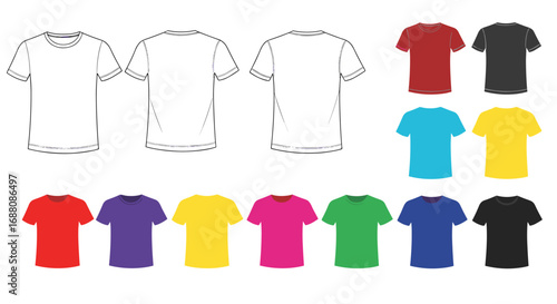 Collection of blank t shirt styles and colors for apparel design mockups and graphics