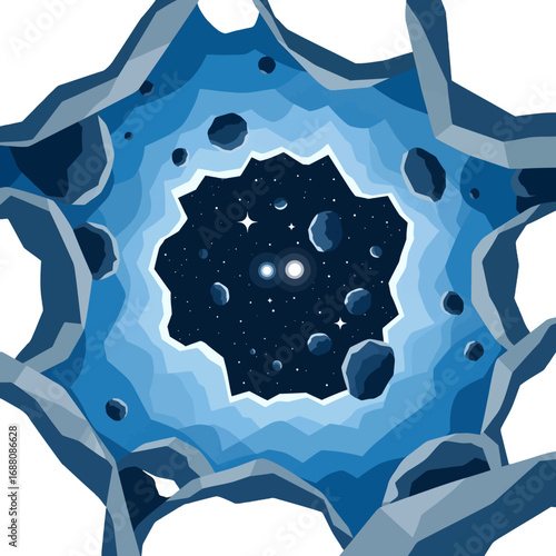 Wallpaper Mural Pixelated Outer Space Scene Featuring a Nebula Cloud Formation with Two Suns and Dark Blue Asteroids Torontodigital.ca