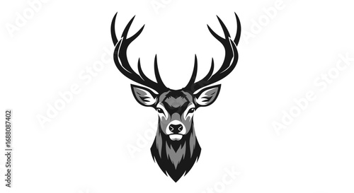 Majestic stag head with intricate antlers symbolizing wilderness and strength for outdoor adventures and nature enthusiasts