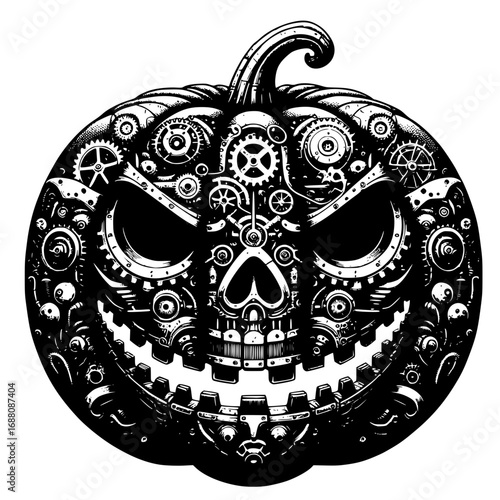 Craved pumpkin made up of mechanical part vector image illustration