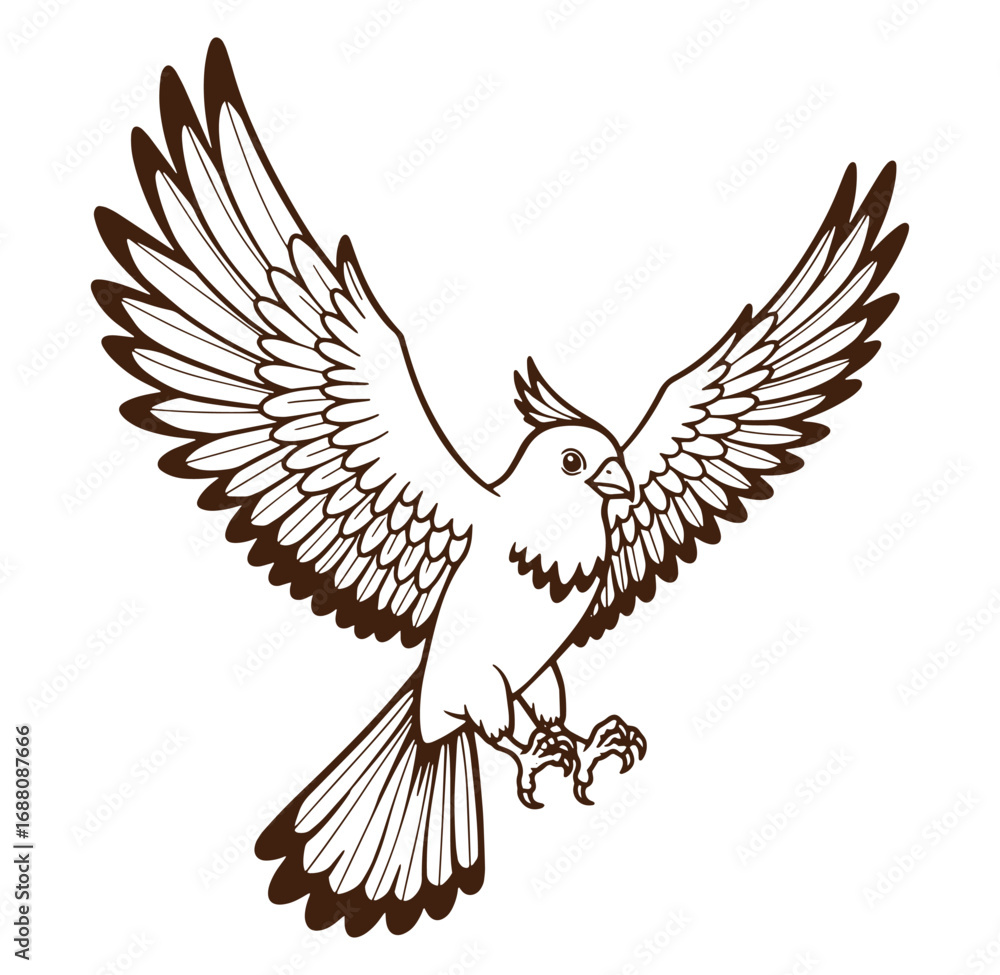 Fototapeta premium Vector illustration of a bird in flight with outstretched wings and detailed feathers