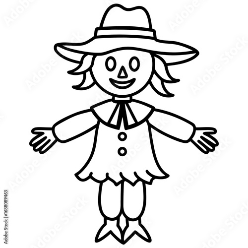 Simple scarecrow drawing with wide arms and hat
