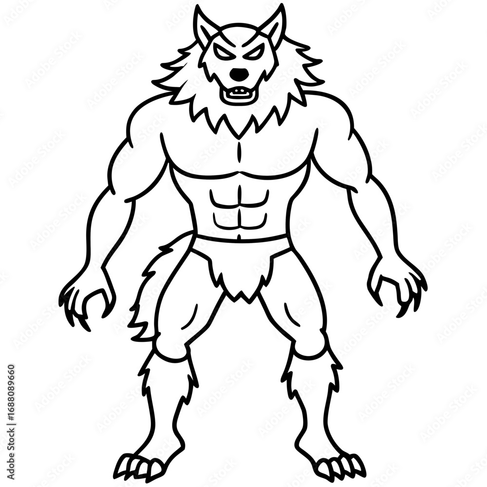 Fototapeta premium Cartoon werewolf monster standing fiercely