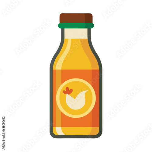 A vector art illustration of a bottle of chicken broth, representing culinary ingredients, soup, and stock. Ideal for recipe visuals or food-related projects.