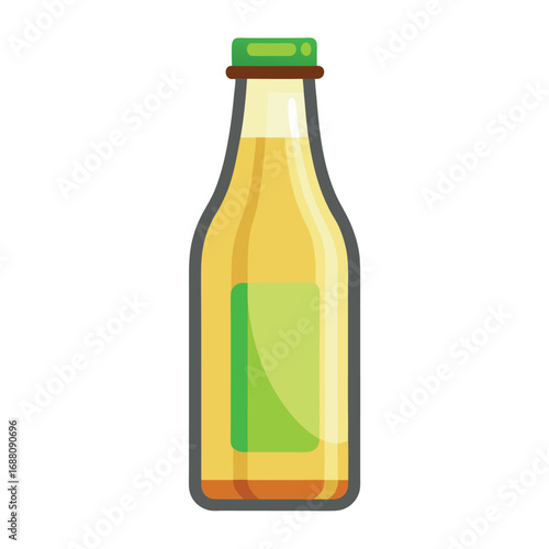 A vector art illustration of a bottle of clam juice, representing seafood flavor, culinary ingredients, and stocks. Great for food and cooking projects.
