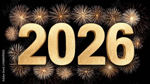 Golden 2026 with Fireworks - New Year Celebration Background