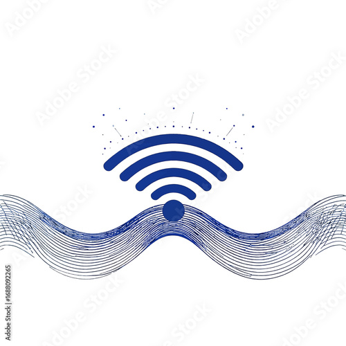 Blue Wireless Signal Wave Illustration on White Background Connectivity Concept