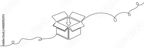 box line package drawing delivery continuous art cube icon illustration square. pack box line package post parcel cloth warehouse storage donation office community container charity outline recycling