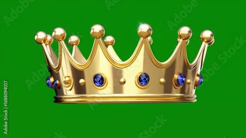 Golden Crown Spinning and Rotating on Green Screen Background Isolated Royal Motion Animation, Generative AI